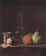 Jean Baptiste Simeon Chardin Silver wine bottle lemon apple pear Germany oil painting artist